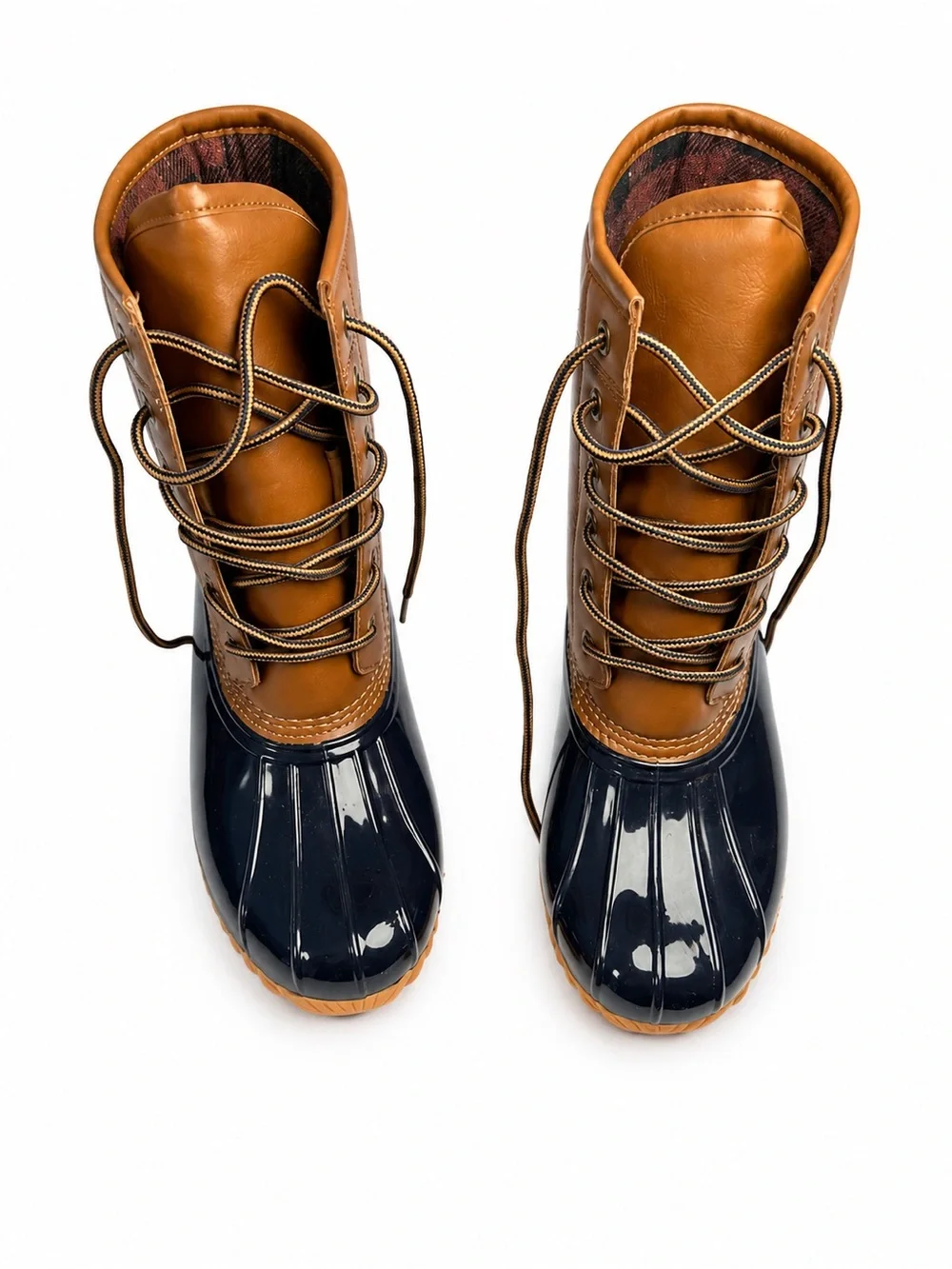 NWOT Sporto Ariel Women’s Size 8M Tan Navy Lace Up Duck Boots Plaid Lined